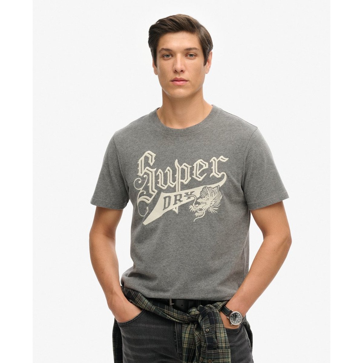 T-shirt Vintage Script Style College anthracite chiné, SUPERDRY