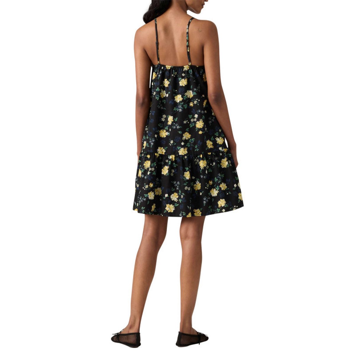 Robe longue en coton noire floral avec une coupe droite et des bretelles noir, LEVI'S