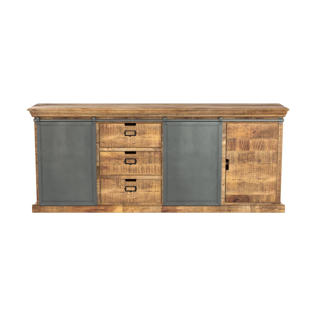 Grand buffet en bois et métal 3 portes 3 tiroirs - TABUK bois foncé et métal gris foncé, MAISON PAVANE