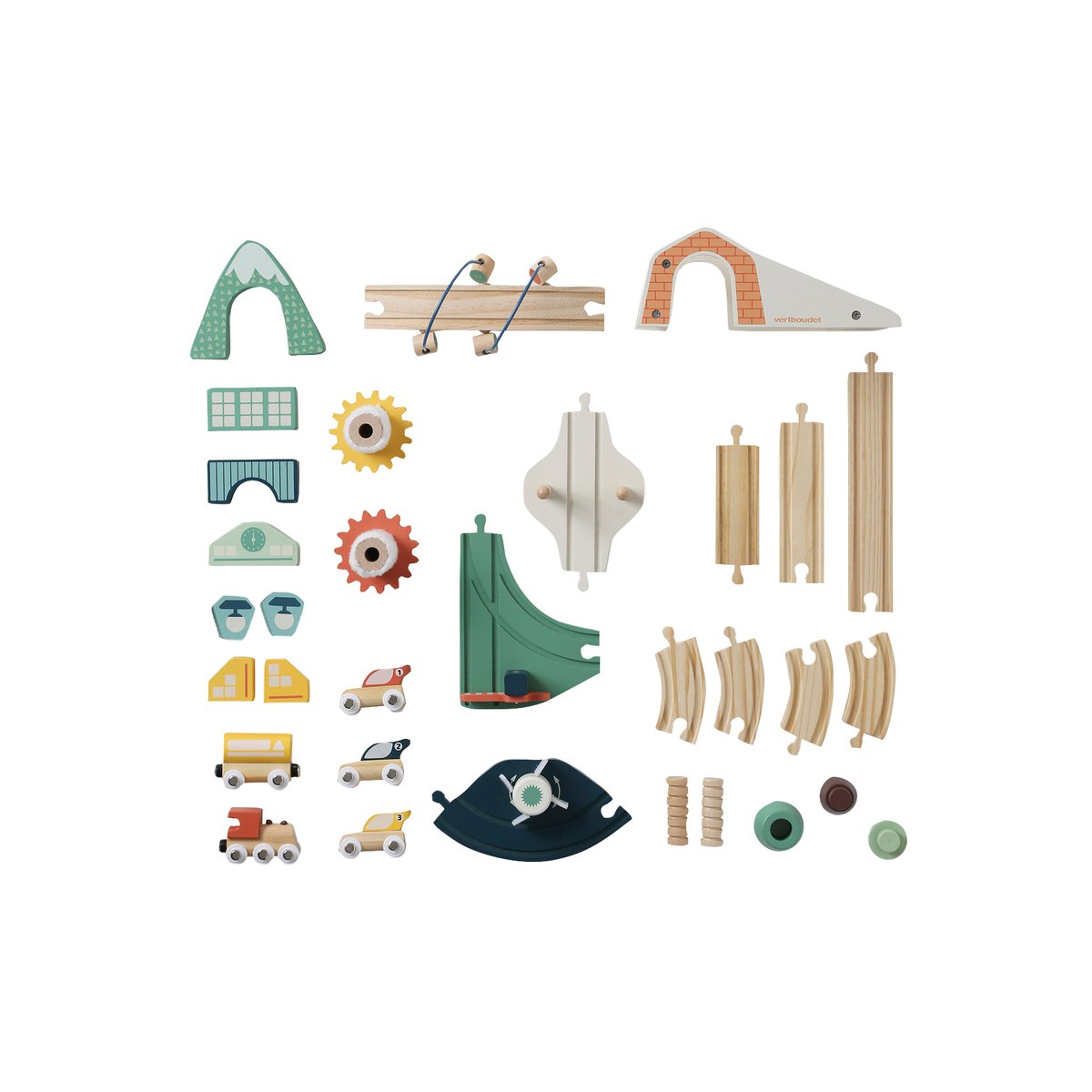 Circuit de train multi-activités en bois FSC® couleur unique, VERTBAUDET