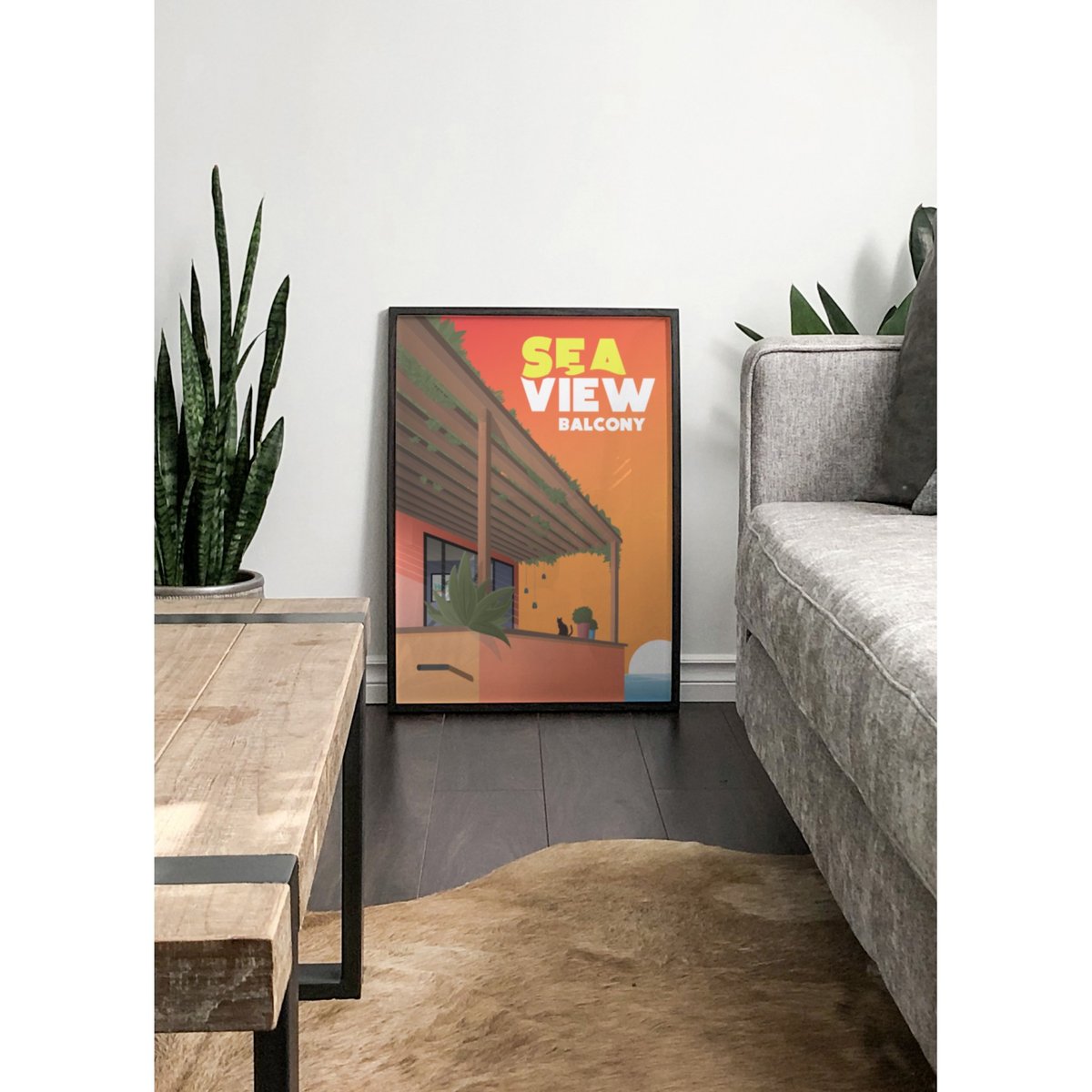 Affiche Sea View Balcony blanc, L'AFFICHERIE