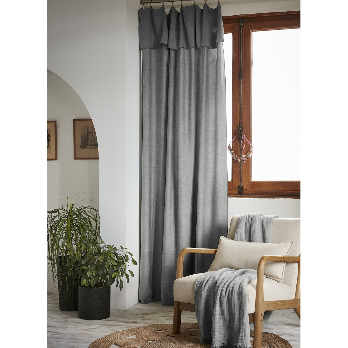 Rideau ajustable LYSANDRE + 8 anneaux pince granit, EDEN