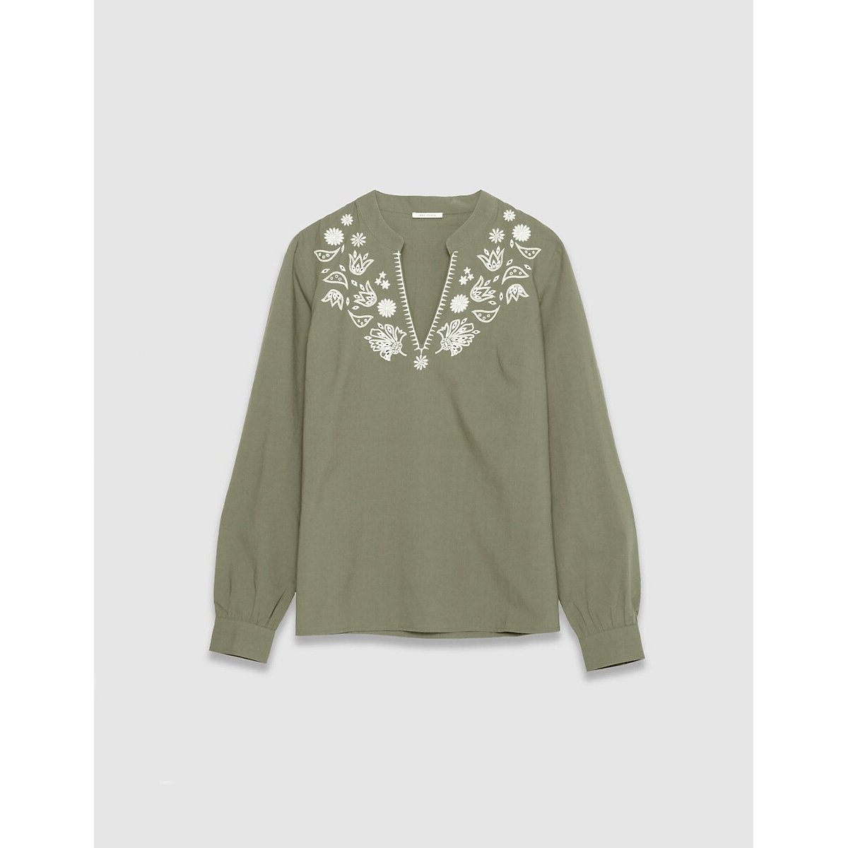 Blouse col V manches longues brodée kaki, IKKS