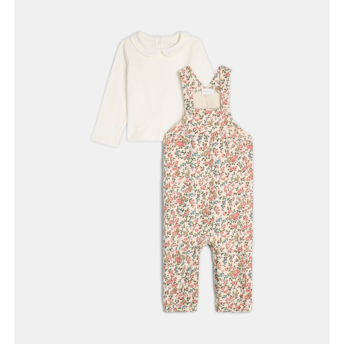 Ensemble salopette et t-shirt tois écru et multicolore, CADET ROUSSELLE