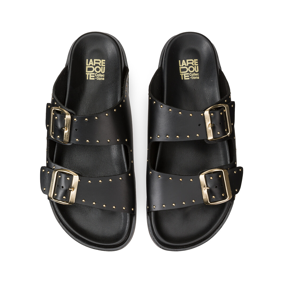 Mules en cuir, détail clous noir, LA REDOUTE COLLECTIONS