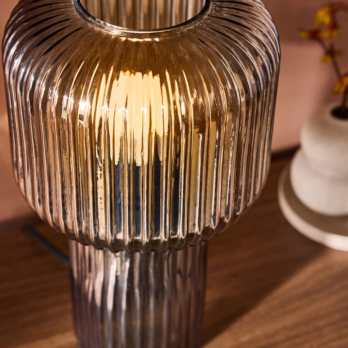 MADE.COM Briz Ribbed Glass Table Lamp smoke grey, MADE