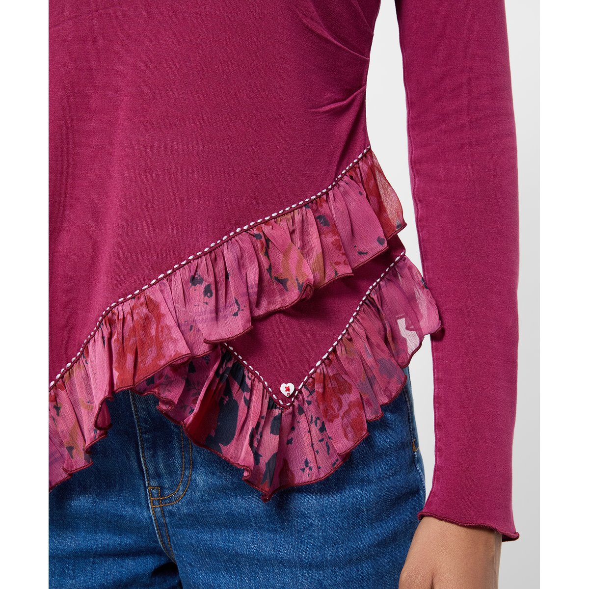 Henley en Jersey Col V à Bordure Imprimée Florale Chloe bleu, JOE BROWNS