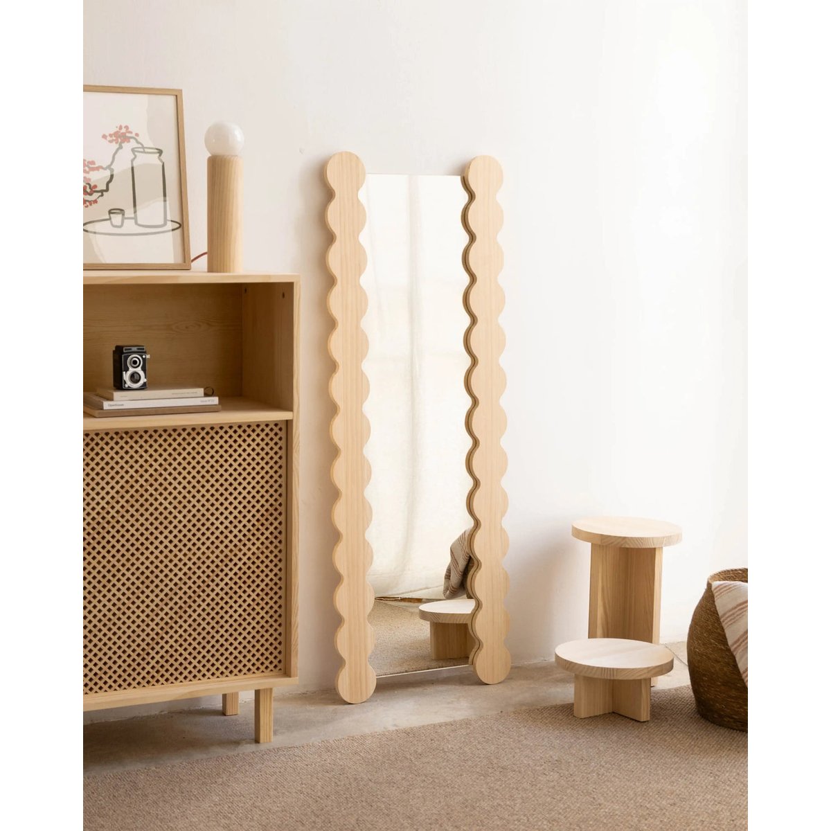 Miroir en pin massif non verni SALADA bois clair, NAAN FURNITURE