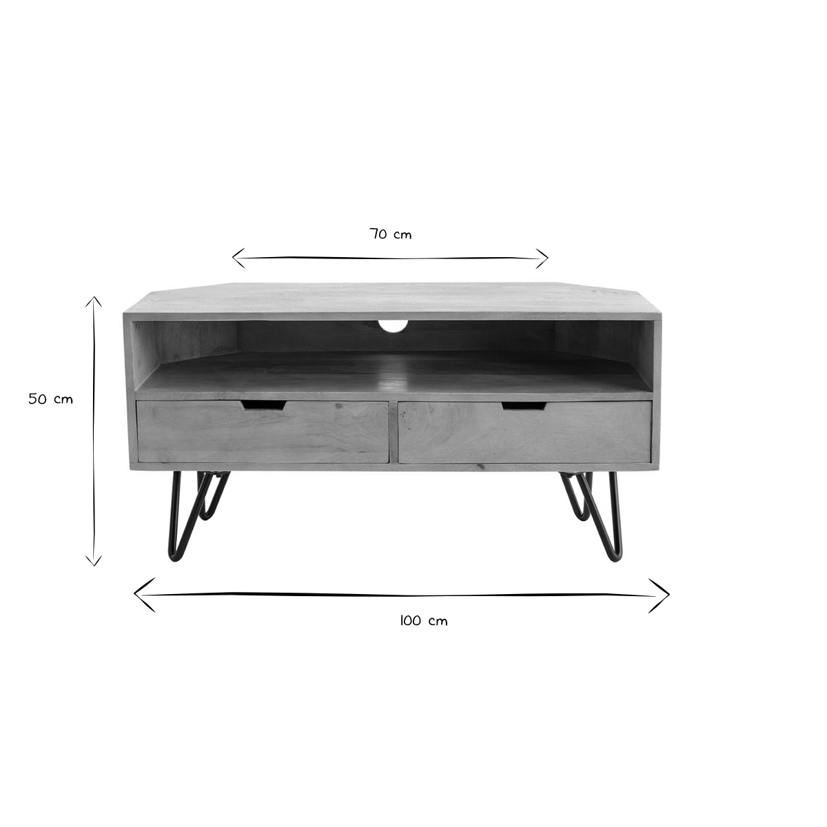 Meuble TV d'angle en bois manguier massif et métal noir L100 cm VIBES naturel, MILIBOO