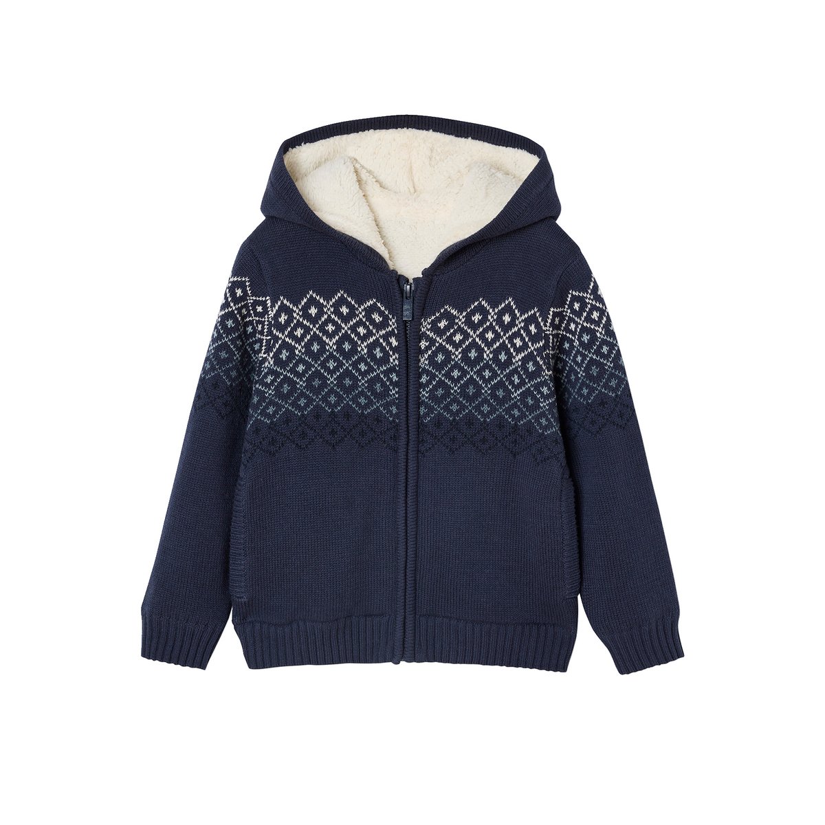 Gilet à capuche doublé en sherpa marine, VERTBAUDET