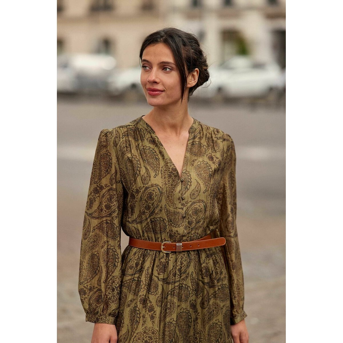 Ryma Printed Maxi Dress with Long Sleeves khaki print, LA PETITE ETOILE