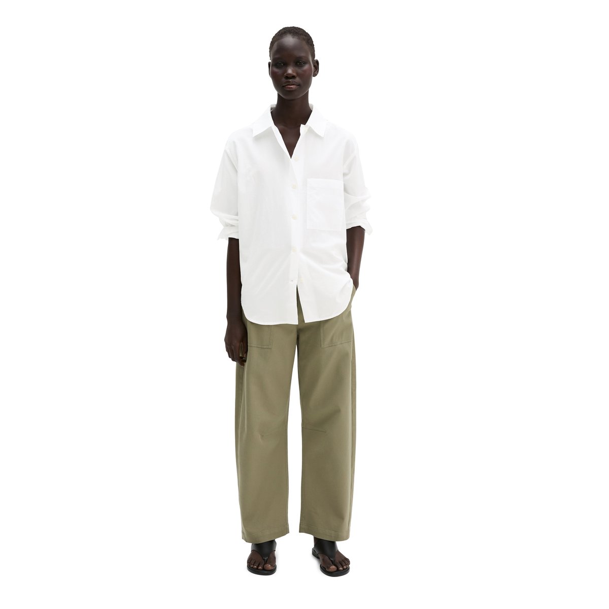 Blouse avec détail de nœuds regular en coton chambray blanc, MARC O'POLO