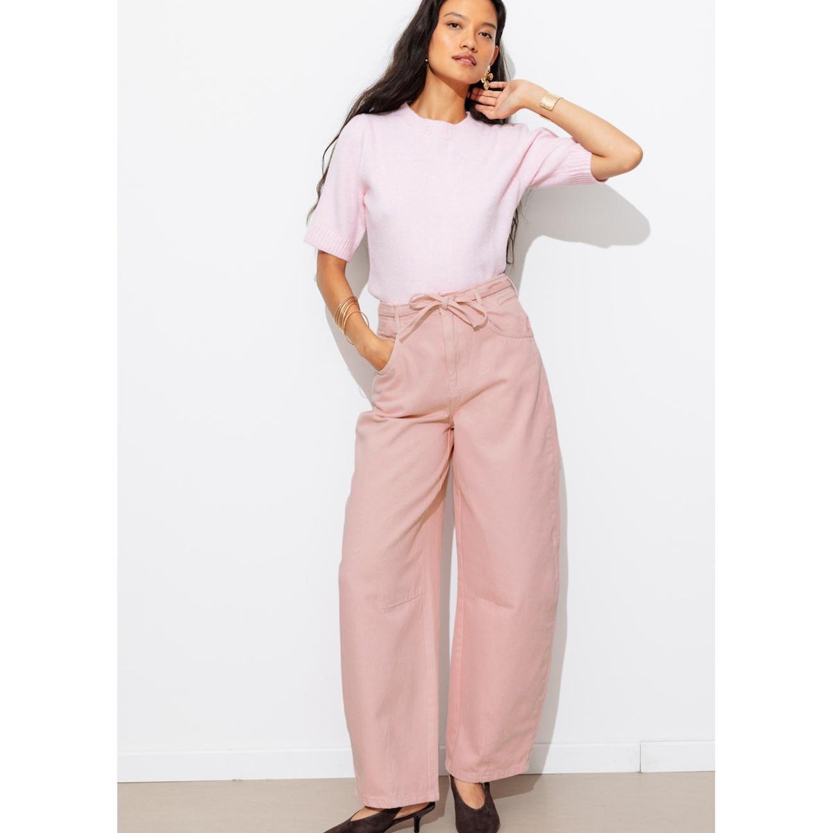 Pantalon balloon toile rose, PROMOD