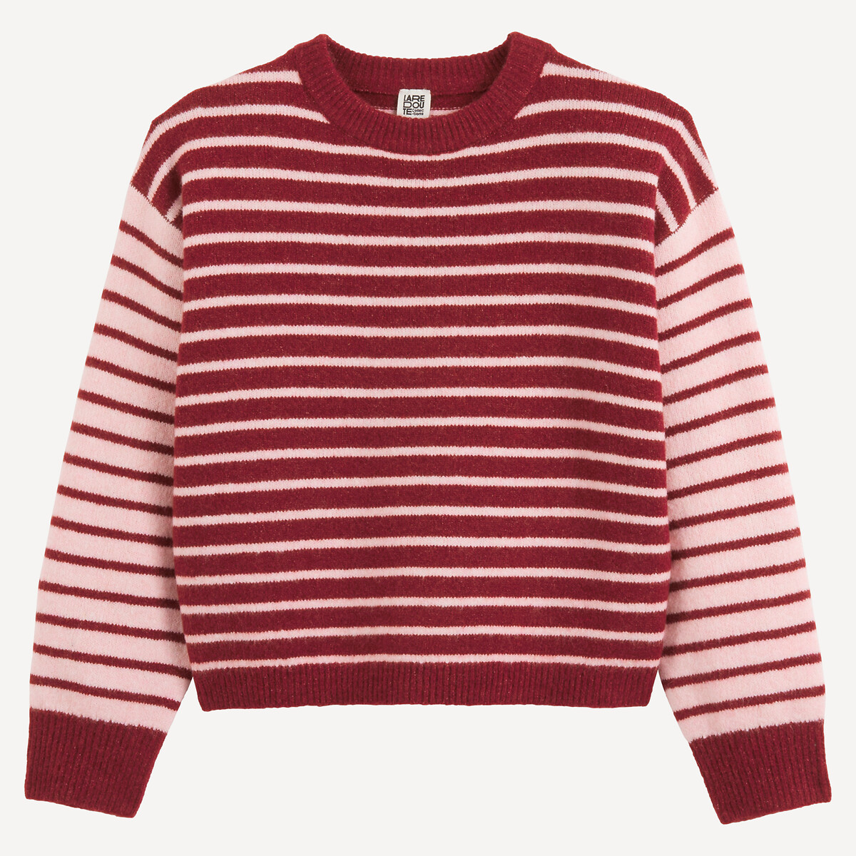 Striped Fine Knit Crew Neck Jumper burgundy/pink, LA REDOUTE COLLECTIONS
