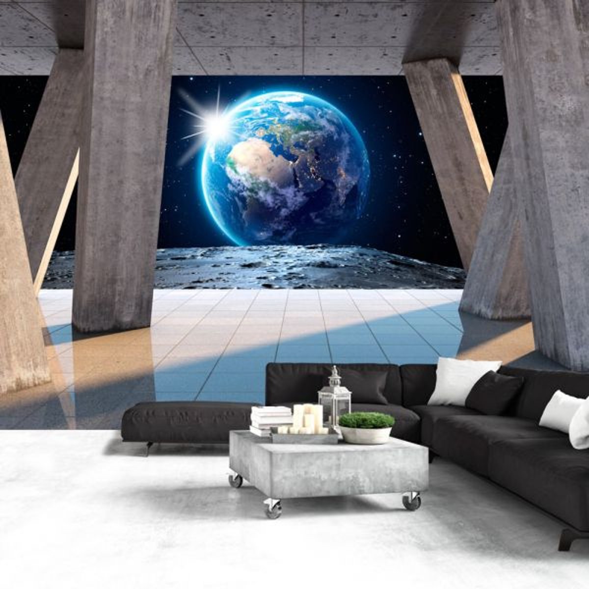 Papier peint intissé panoramique Paysage Moon Walk beige, EDEN