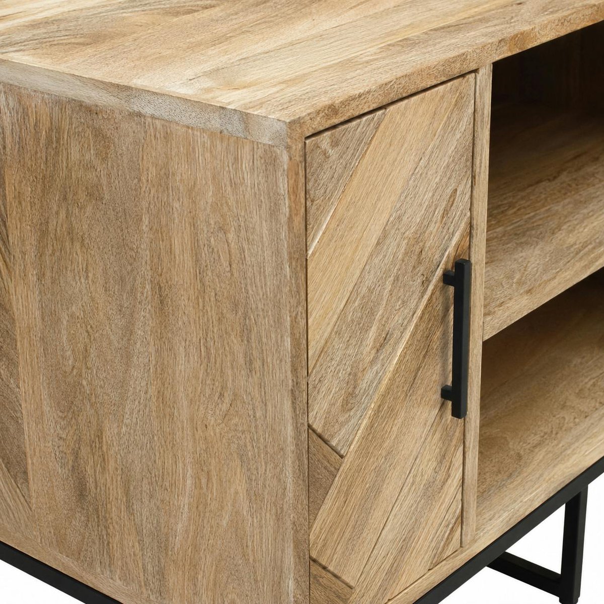 Petit meuble TV bois de manguier 1 porte BRIX bois naturel, PIER IMPORT