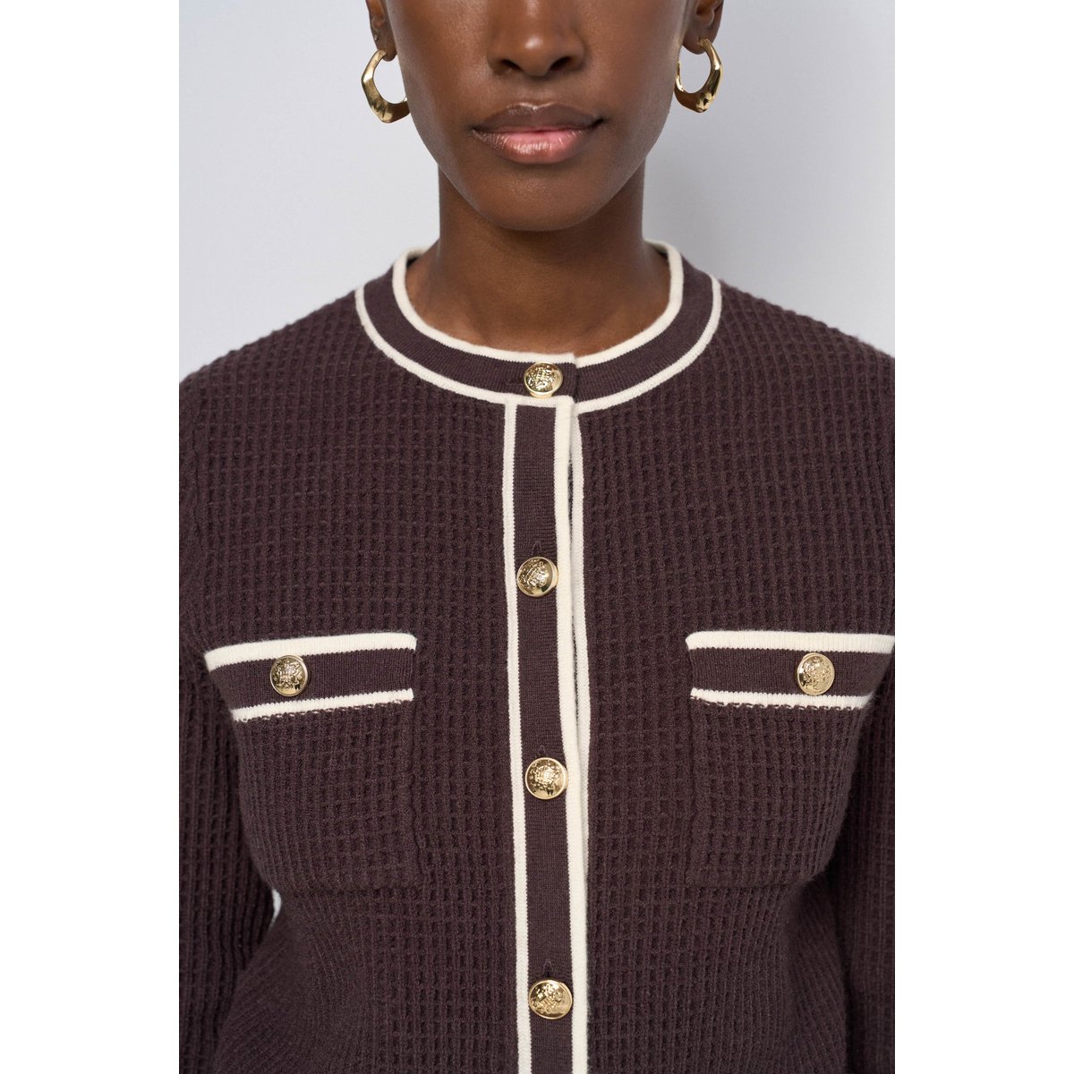 CARDIGAN À BOUTONS DORÉS marron, SALSA JEANS