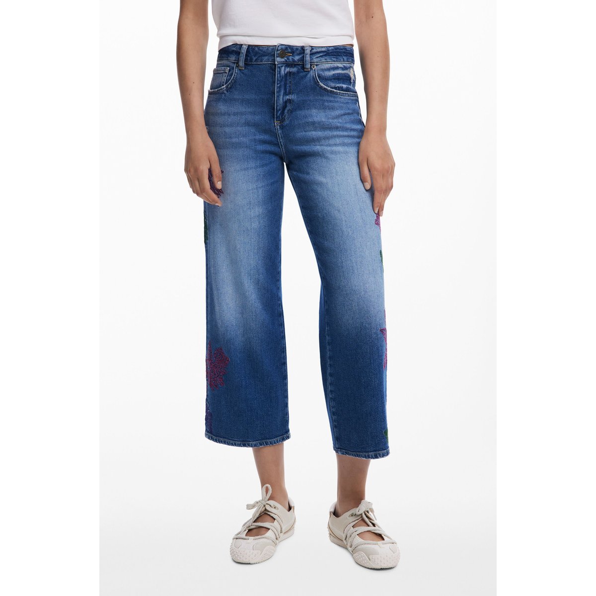 Jean culotte brodé bleu clair, DESIGUAL