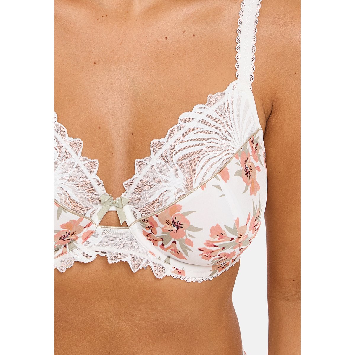 Soutien-gorge ORIANE bouquets blanc / vert, SANS COMPLEXE