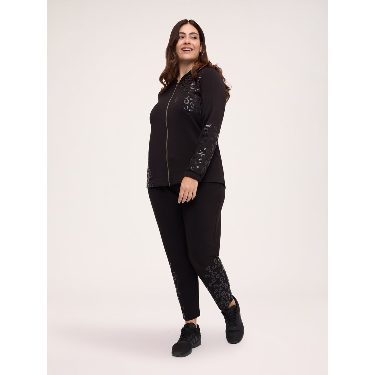 Sweat ouvert avec imprimé maculé noir, FIORELLA RUBINO