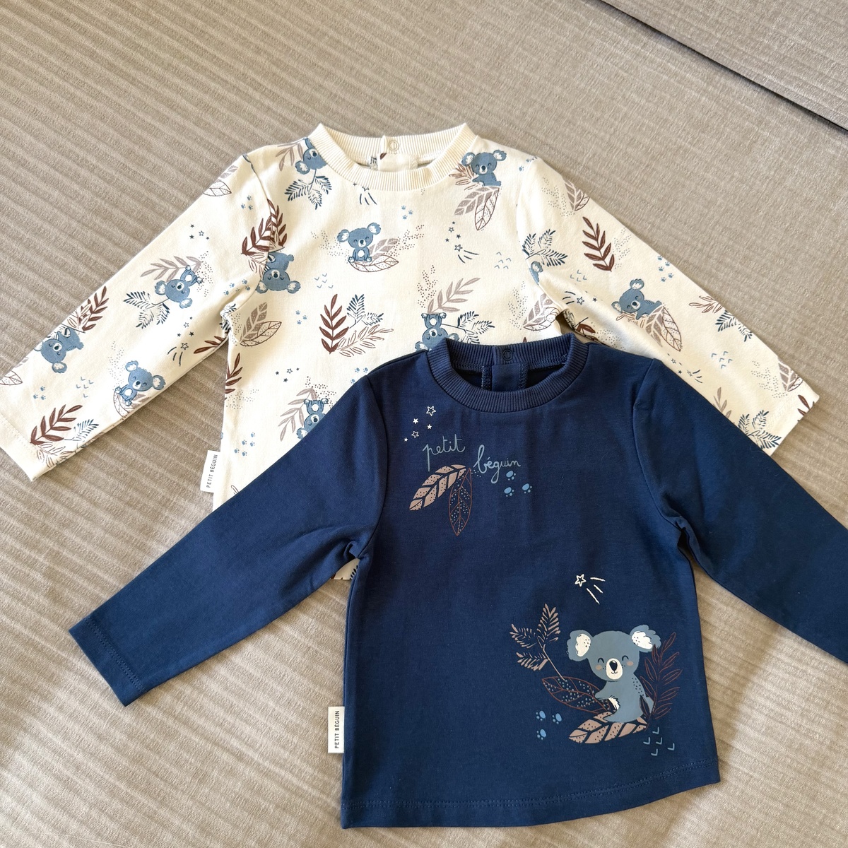 Lot de 2 t-shirts bébé manches longues Mathéo bleu, PETIT BEGUIN