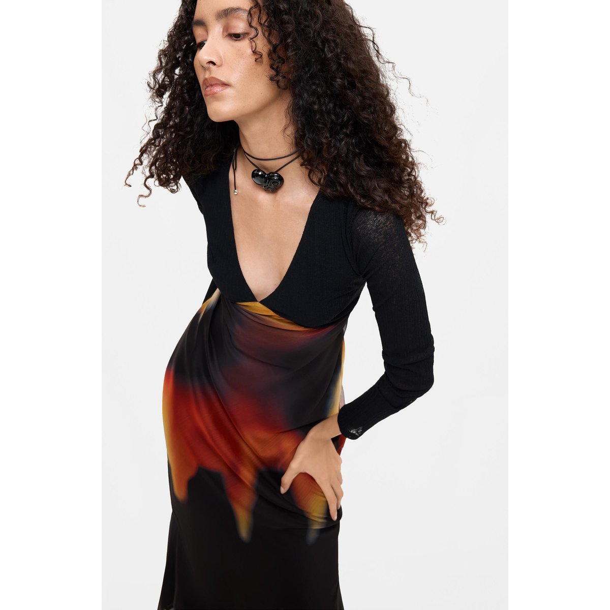 Robe midi à manches longues noir, DESIGUAL
