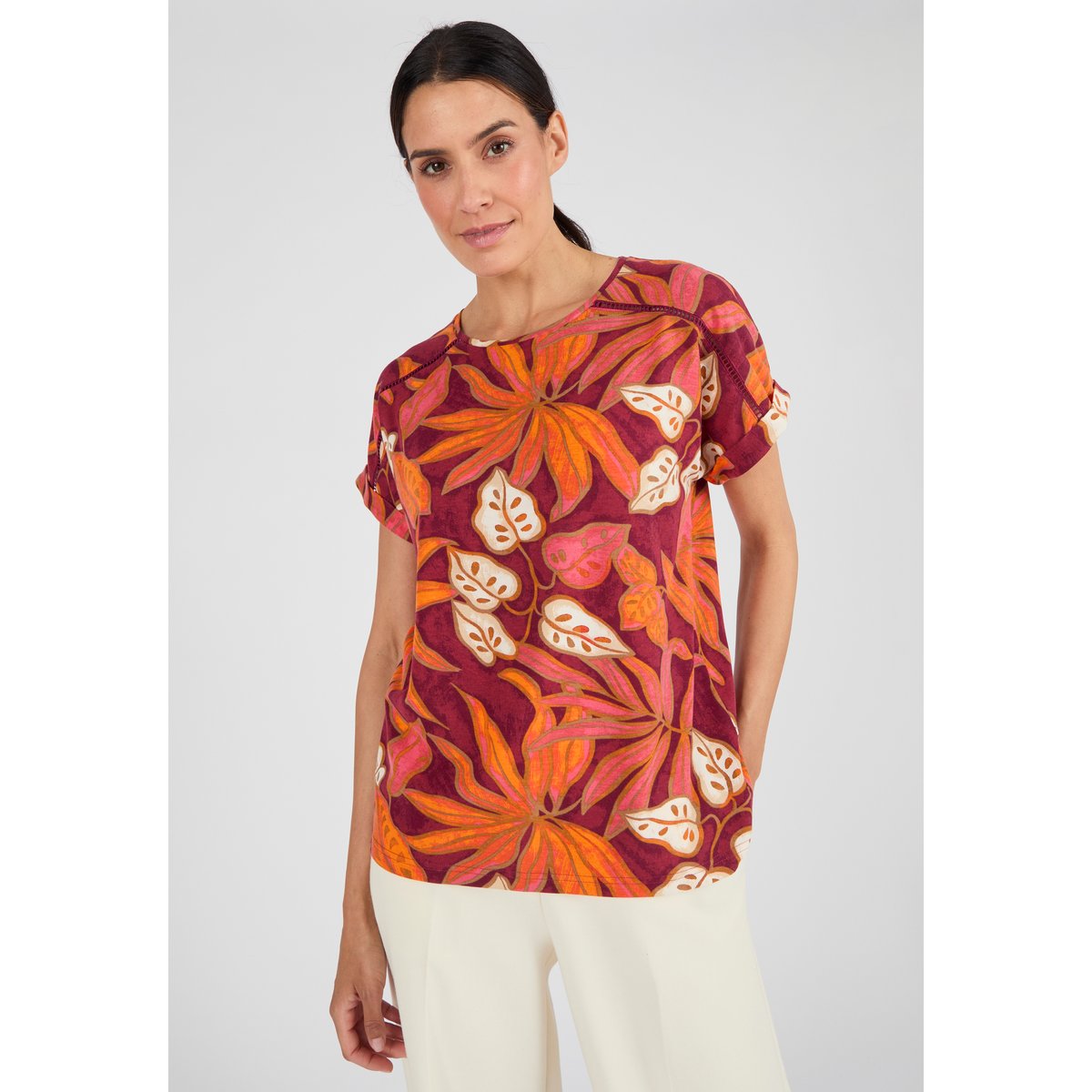 T-shirt imprimé tropical Climatyl rouge brique tropical, DAMART