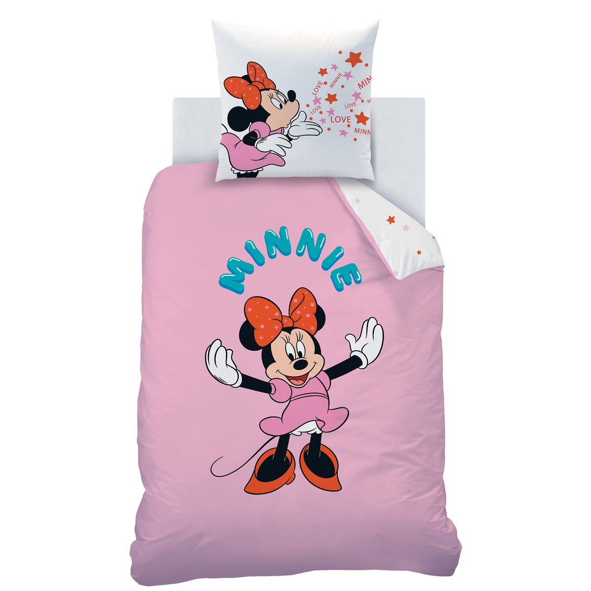 Parure de lit imprimée 100% coton, HAPPY rose, MINNIE MOUSE