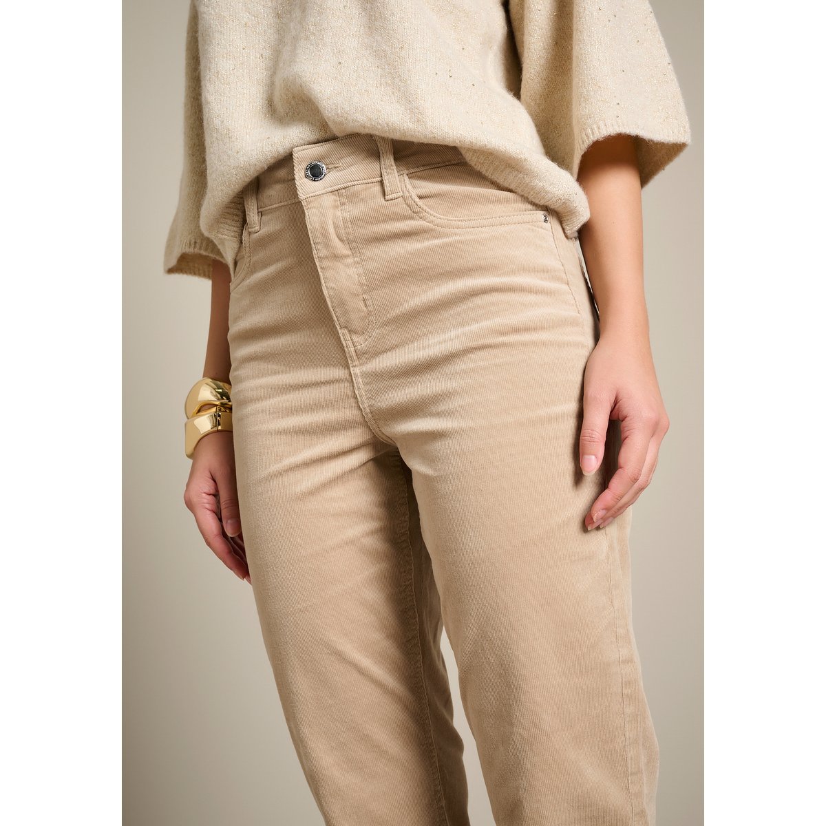 Pantalon droit en velours côtelé lt beige, LOLALIZA