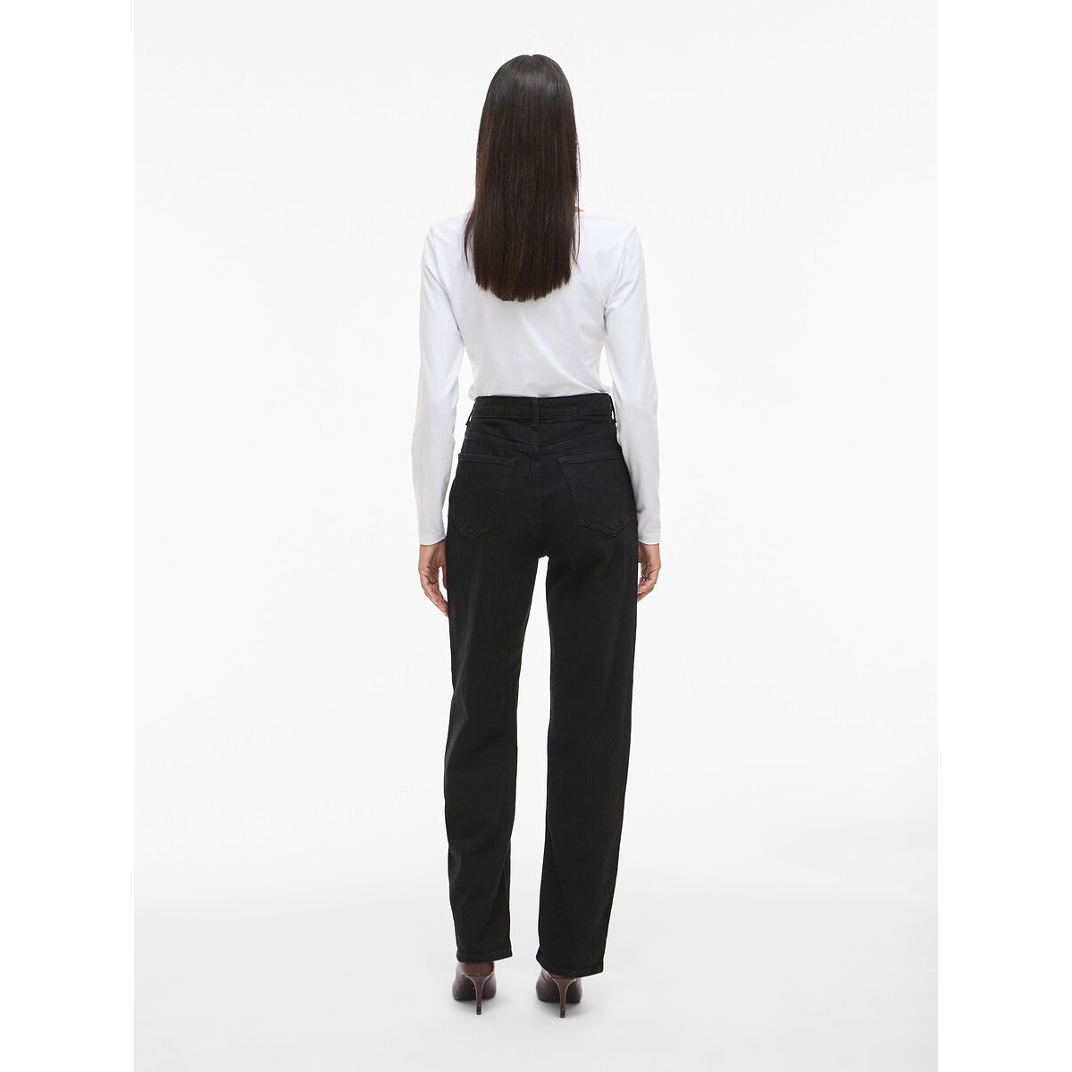 Vaqueros corte regular, recto de talle alto black denim, VILA