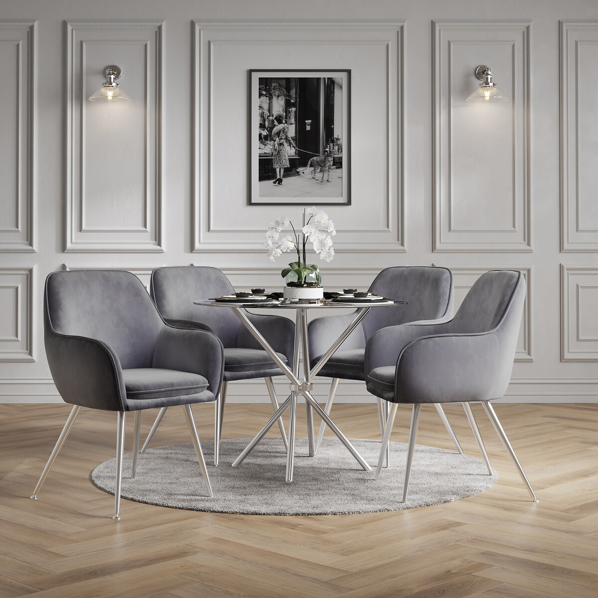 Set of 2 Lavinia Velvet Dining Chairs with Silver Legs grey, ÉDITÉ