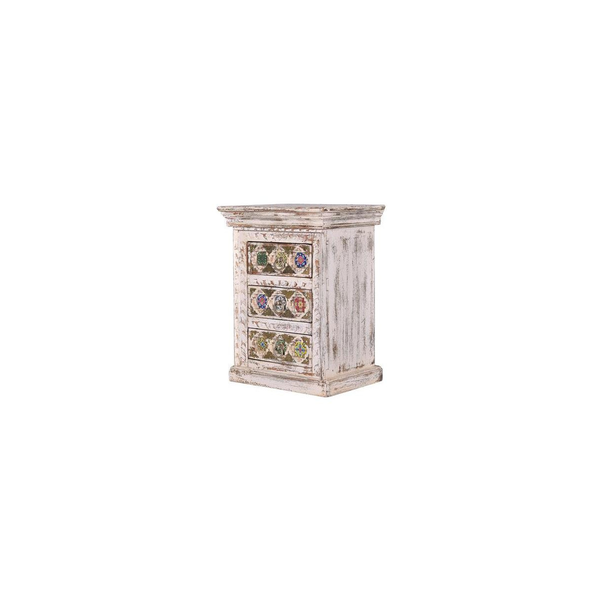 Table de chevet 3 tiroirs bronze - ZÉLIA blanc, DECORATION D’AUTREFOIS