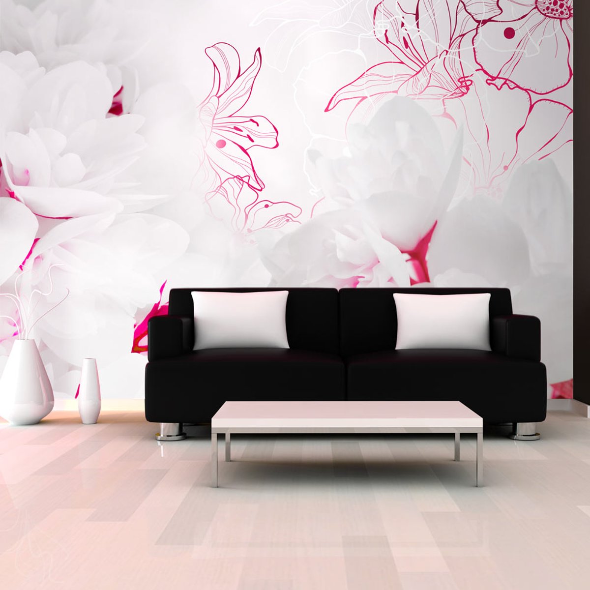 Papier peint intissé panoramique Fleurs Enveloped in white blanc, EDEN