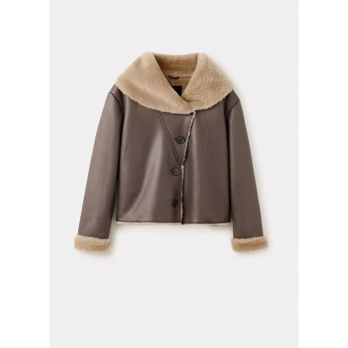 Manteau double face effet mouton marron, MANGO TEEN