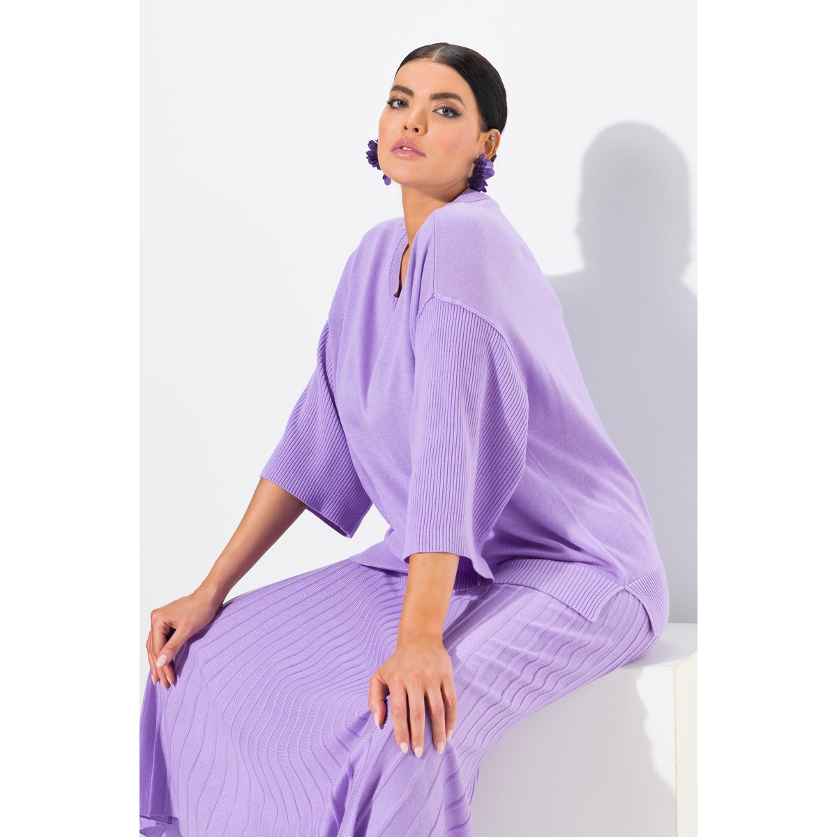 Pull oversize à manches 3/4 en lavande, ULLA POPKEN