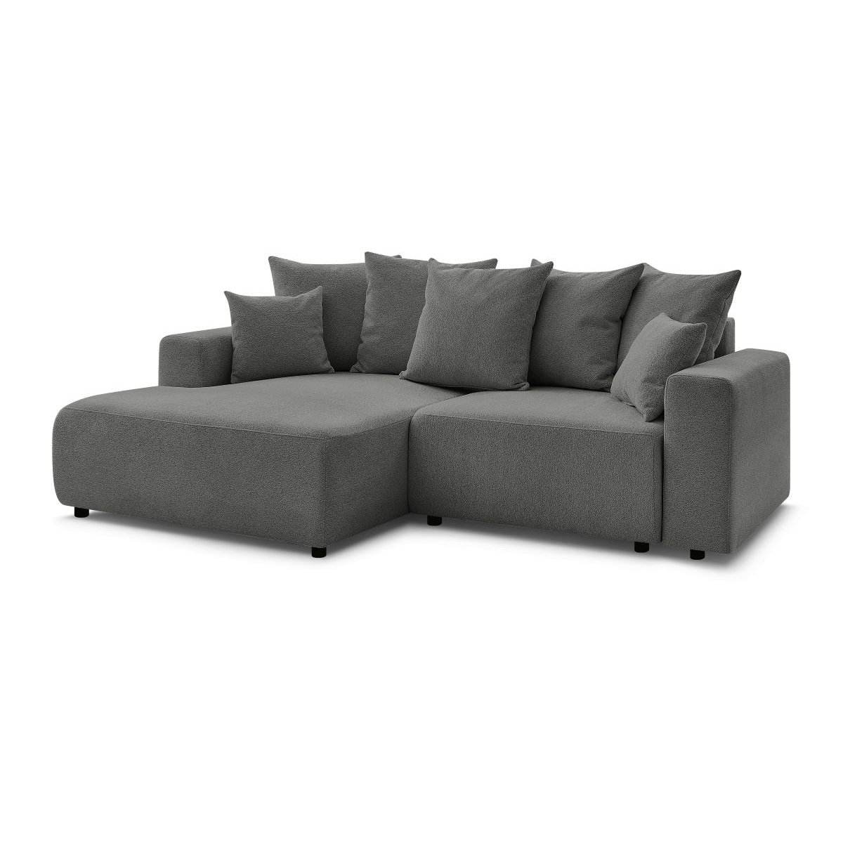 Canapé d'angle convertible 3 places en tissu chiné, ATILLA gris foncé, BOBOCHIC