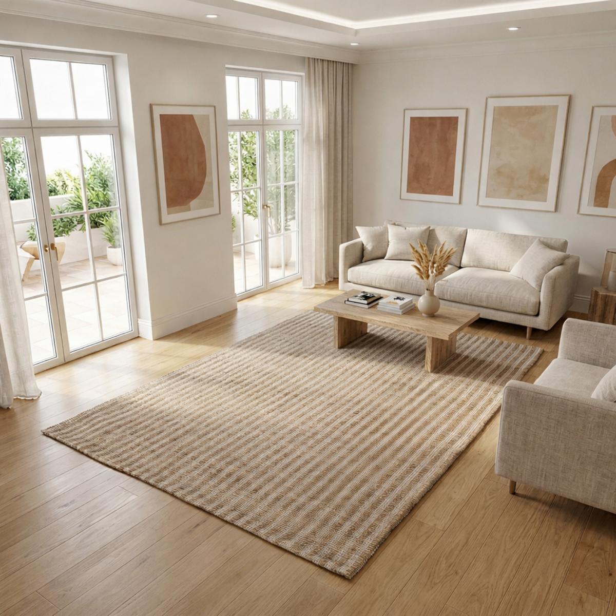 Tapis jute fait main motif faux uni VERTYJUTE beige, blanc, UN AMOUR DE TAPIS