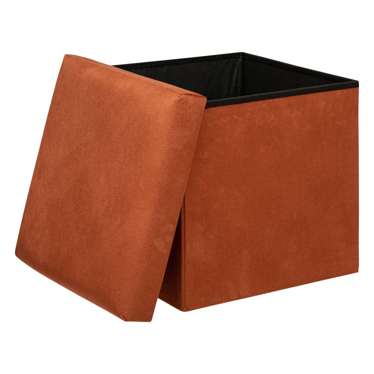 Pouf pliant coffre de rangement en velours LILOU ambre, ATMOSPHERA