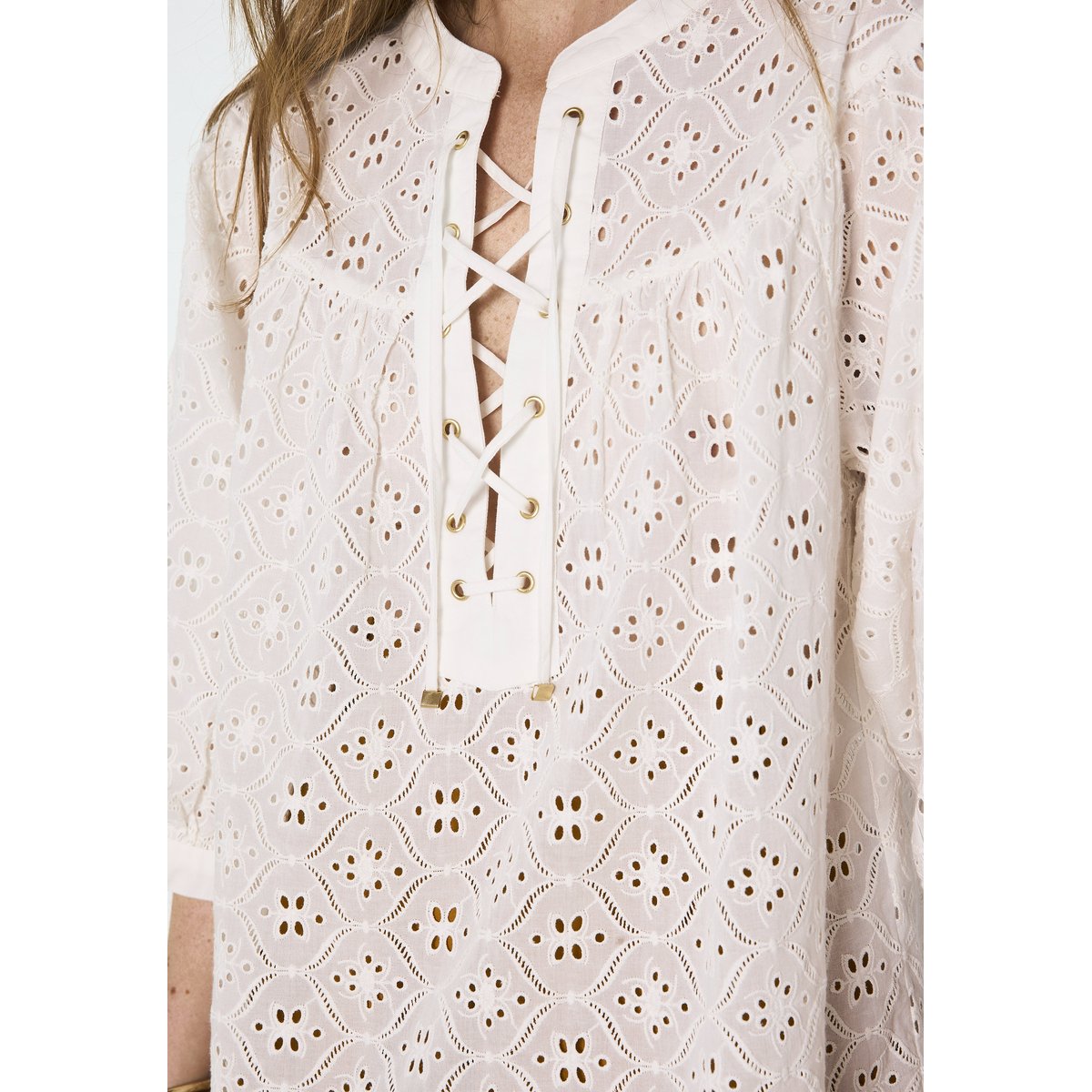 Blouse brodée à manches 3/4 DIANE ecru, Maison 123