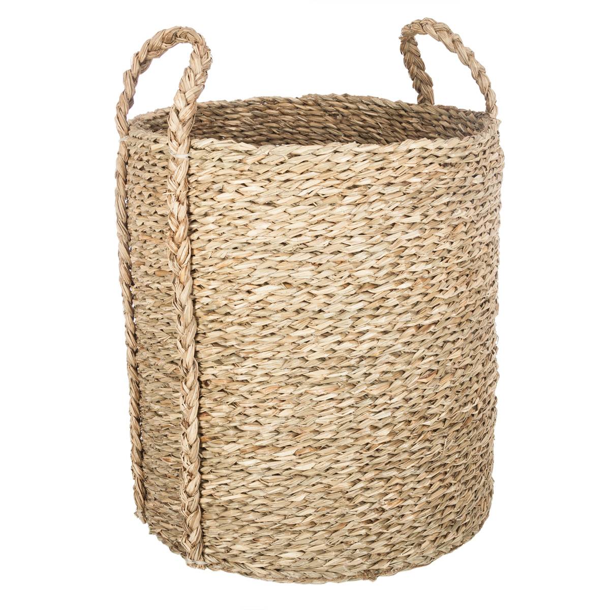 Lot de 3 paniers ronds en roseau tressé à poignées KILIAN beige, ATMOSPHERA
