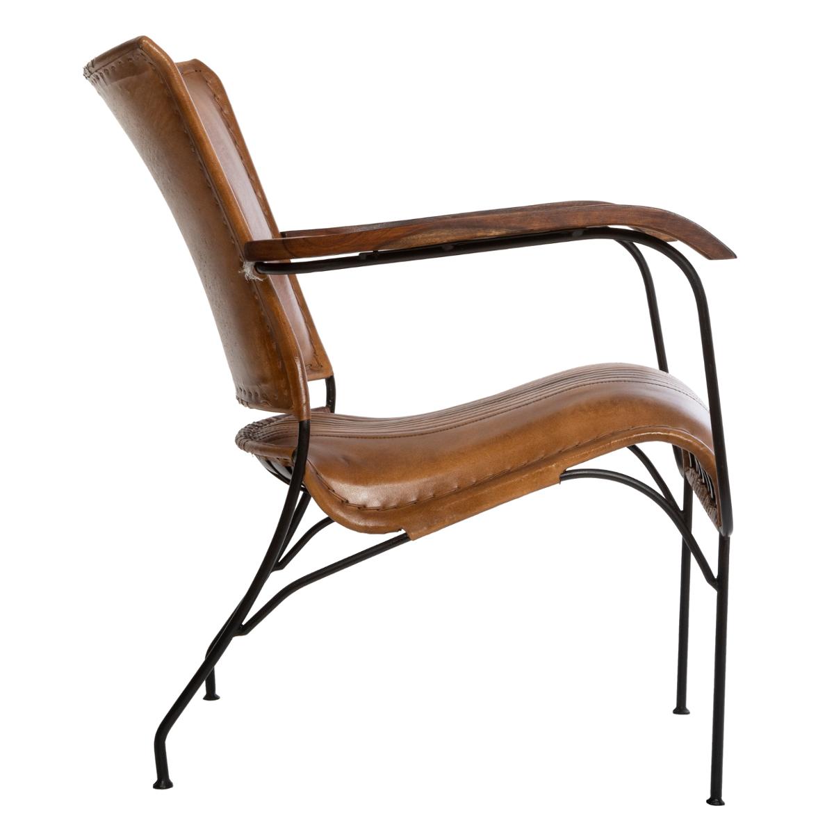 Fauteuil en cuir cognac structure métal HOPER marron, ATMOSPHERA