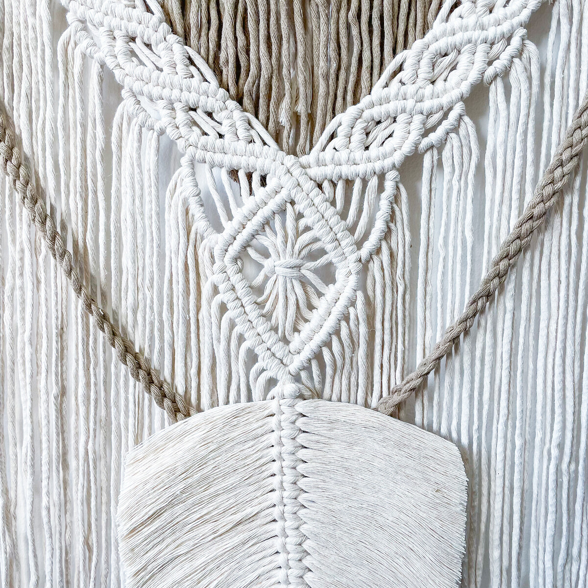 Decoração de parede em macramé FALLEN I, Macramar bege natural escuro, MACRAMAR