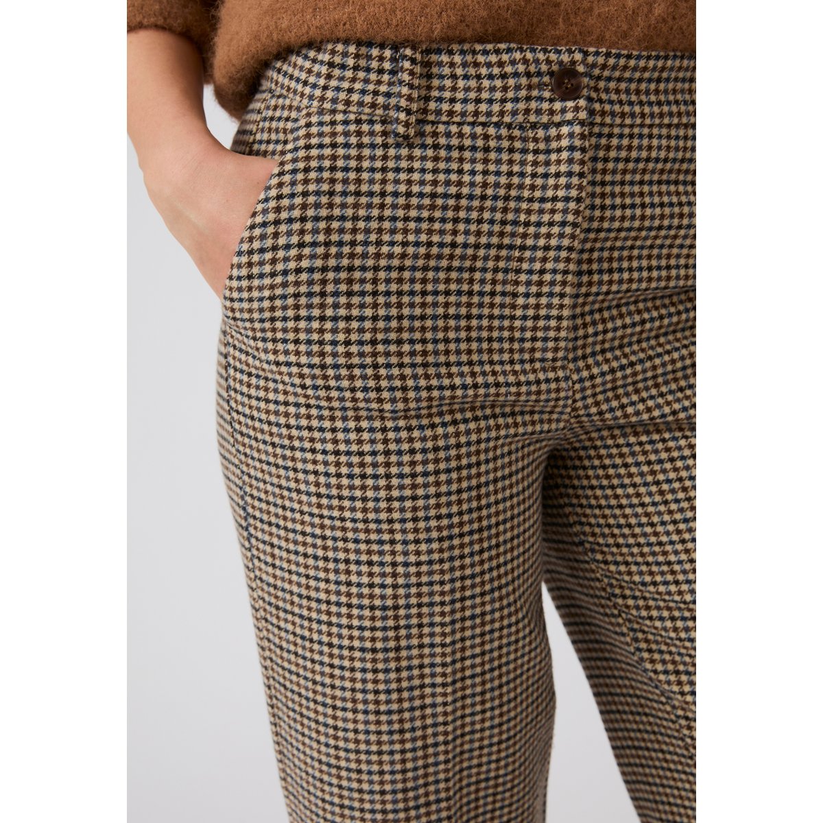 Pantalon large motif pied-de-poule marron pied-de-poule beige, DAMART