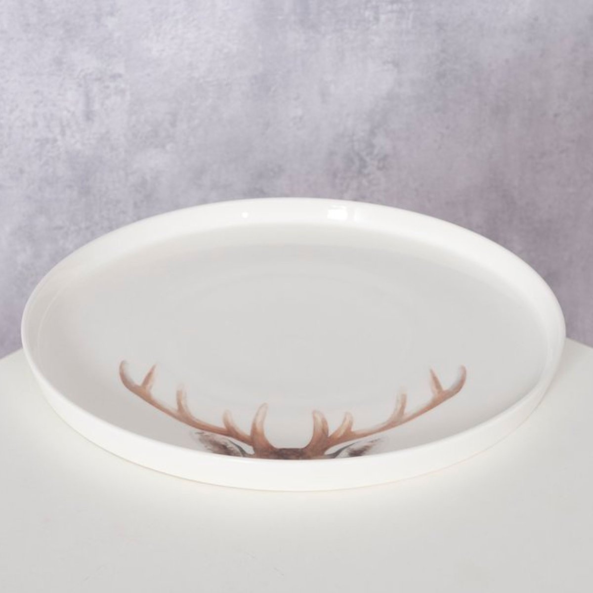 Assiette en céramique blanche motif cerf 26x26x2cm blanc, WADIGA