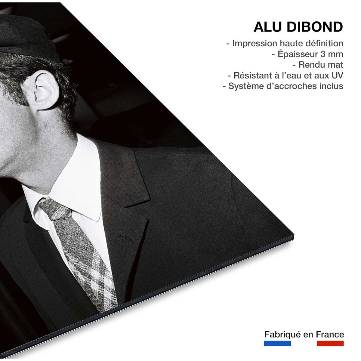 Tableau noir et blanc célébrité Jean-Paul Belmondo tableau alu dibond, HEXOA