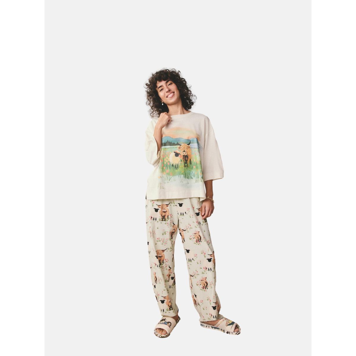 Pyjama manches courtes hamish vert sauge la vache des highlands, NEXT