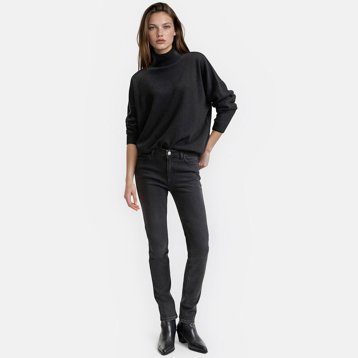 Vaquero slim push-up extra confort negro desgastado, LA REDOUTE COLLECTIONS