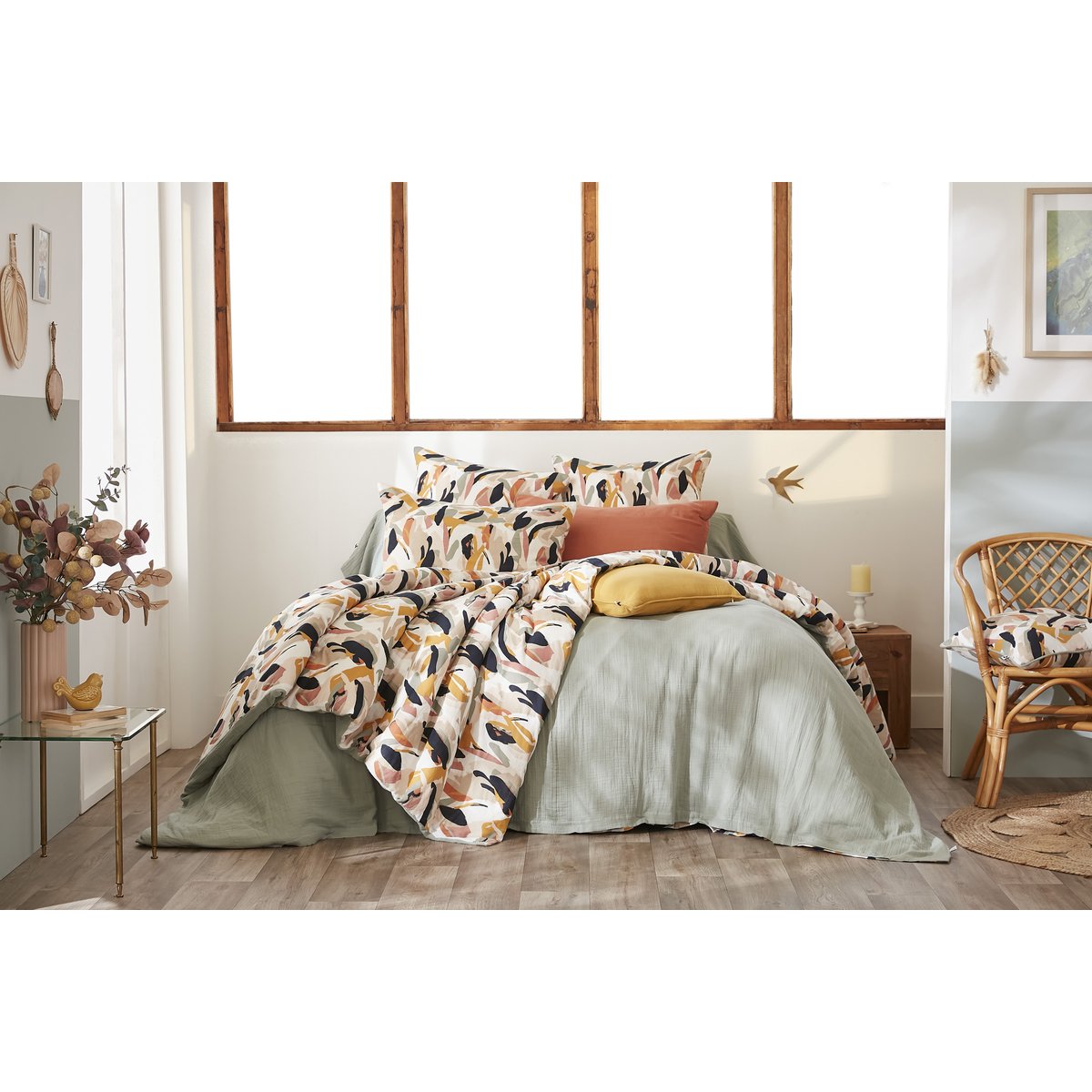 Housse de couette Gaze Coton Julia vert clair, EDEN