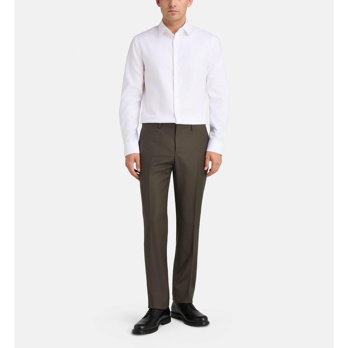 Pantalon de costume ajusté bruni micro points laine marron taupe, COMPTOIR GL