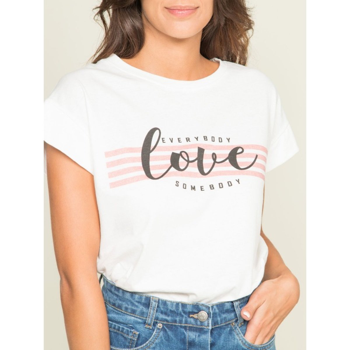 T-shirt Col Rond Message Fody blanc, DONA LISA